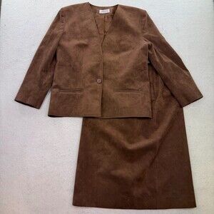 Vintage 70s Lilli Ann Brown Ultrasuede Blazer Jacket Skirt Set